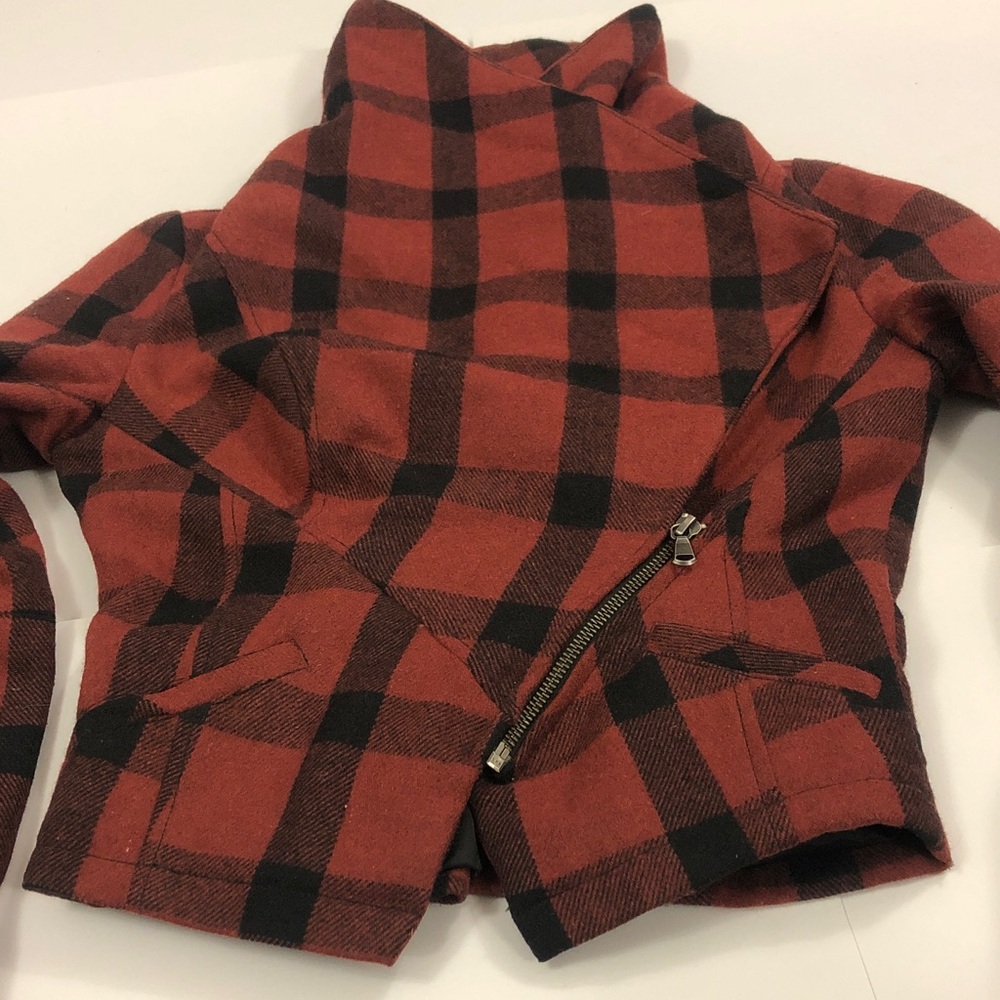 Anthropologie XS Jacket Moto Plaid Lt Brown Black Pockets Zipper Excellent Condi - Picture 5 of 12